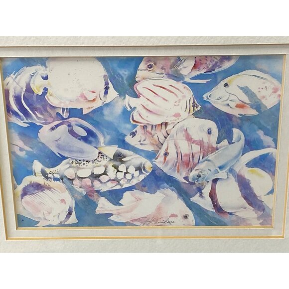 Fish Watercolor Print J. Kamikura 11" x 9" Framed - Picture 3 of 6